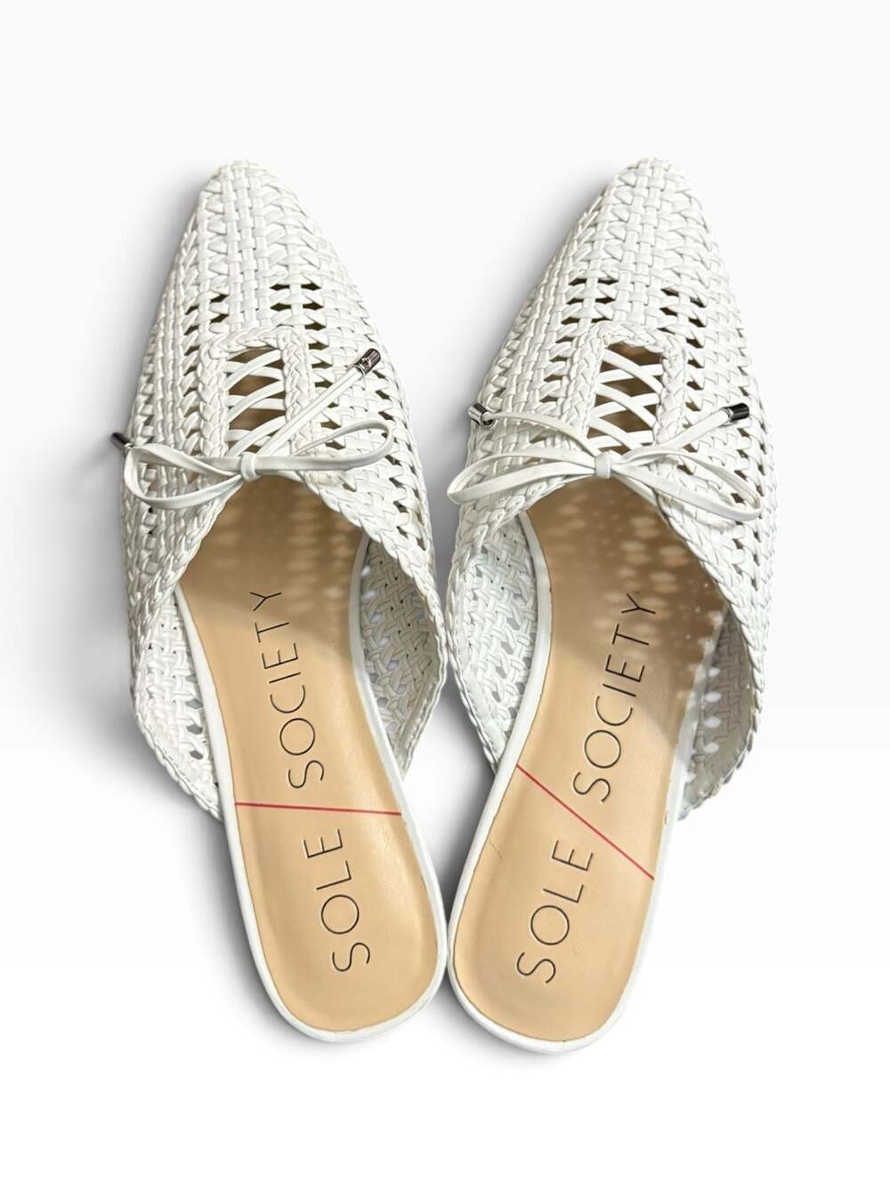 Sole Society Beylane Woven Pointed Toe Mule Flats in White